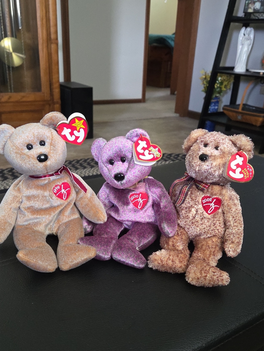 Ty Plush Bear Trio in Purple, Tan, and Brown - 1999, 2000, and 2002